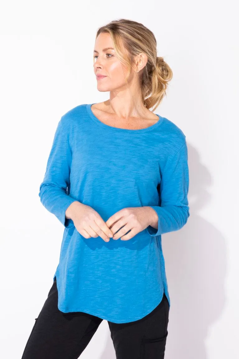 3/4 Sleeve Hi-Low Slub Tee in Lapis by Escape