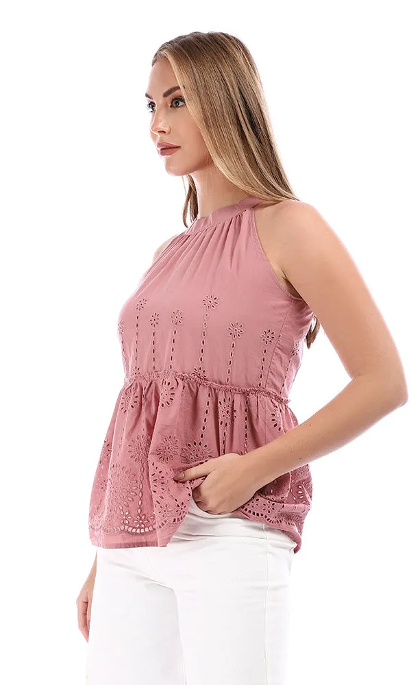 94850 Sleeveless Peplum Cotton Blouse - Punch Pink