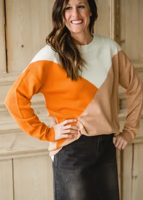 Abstract Orange Crew Neck Sweater - FINAL SALE