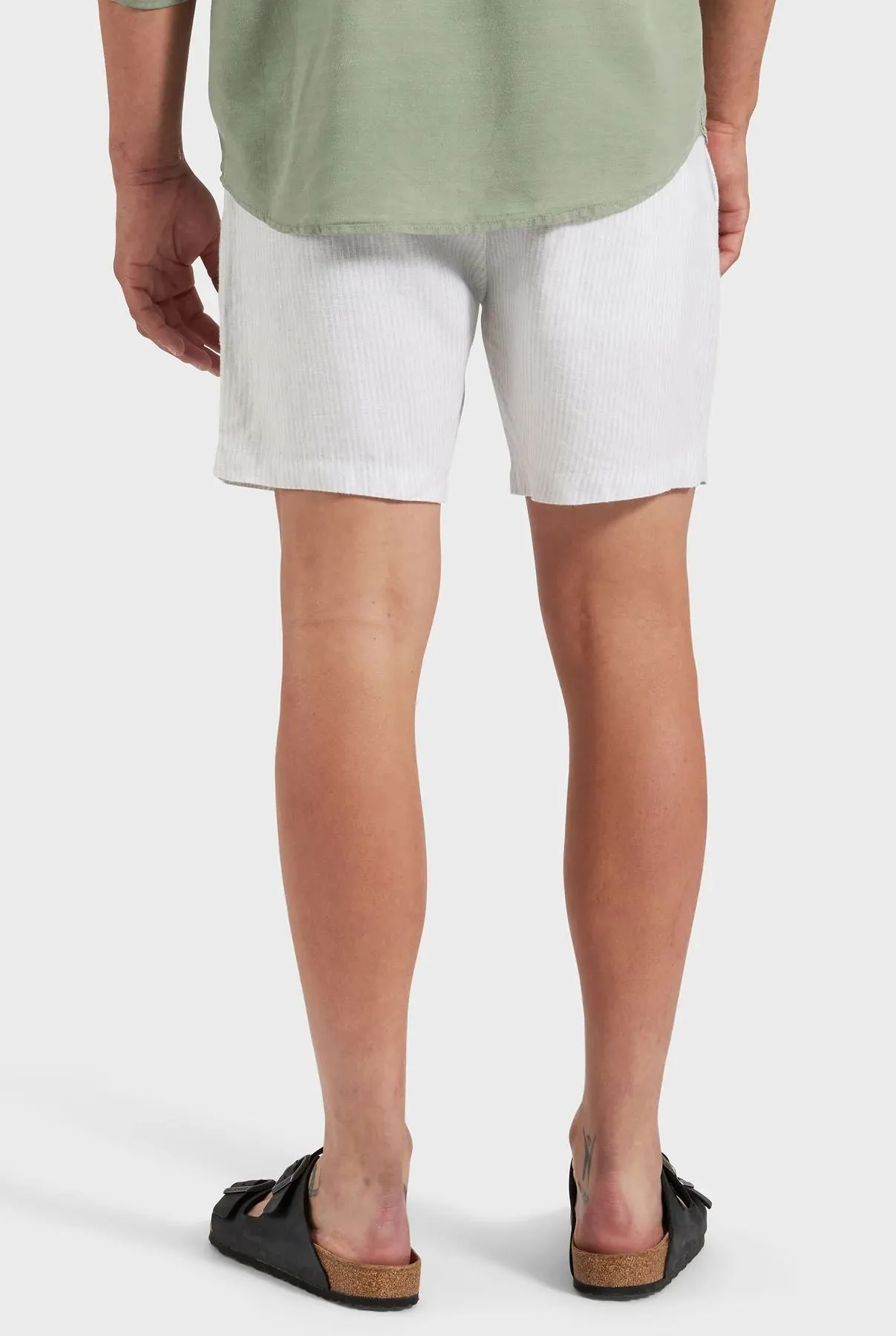 Academy Brand Men's Riviera Linen Shorts - Stripe Sage Green