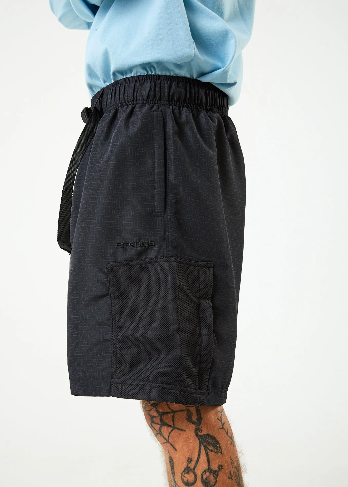 AFENDS Mens Escape - Elastic Waist Spray Shorts - Charcoal