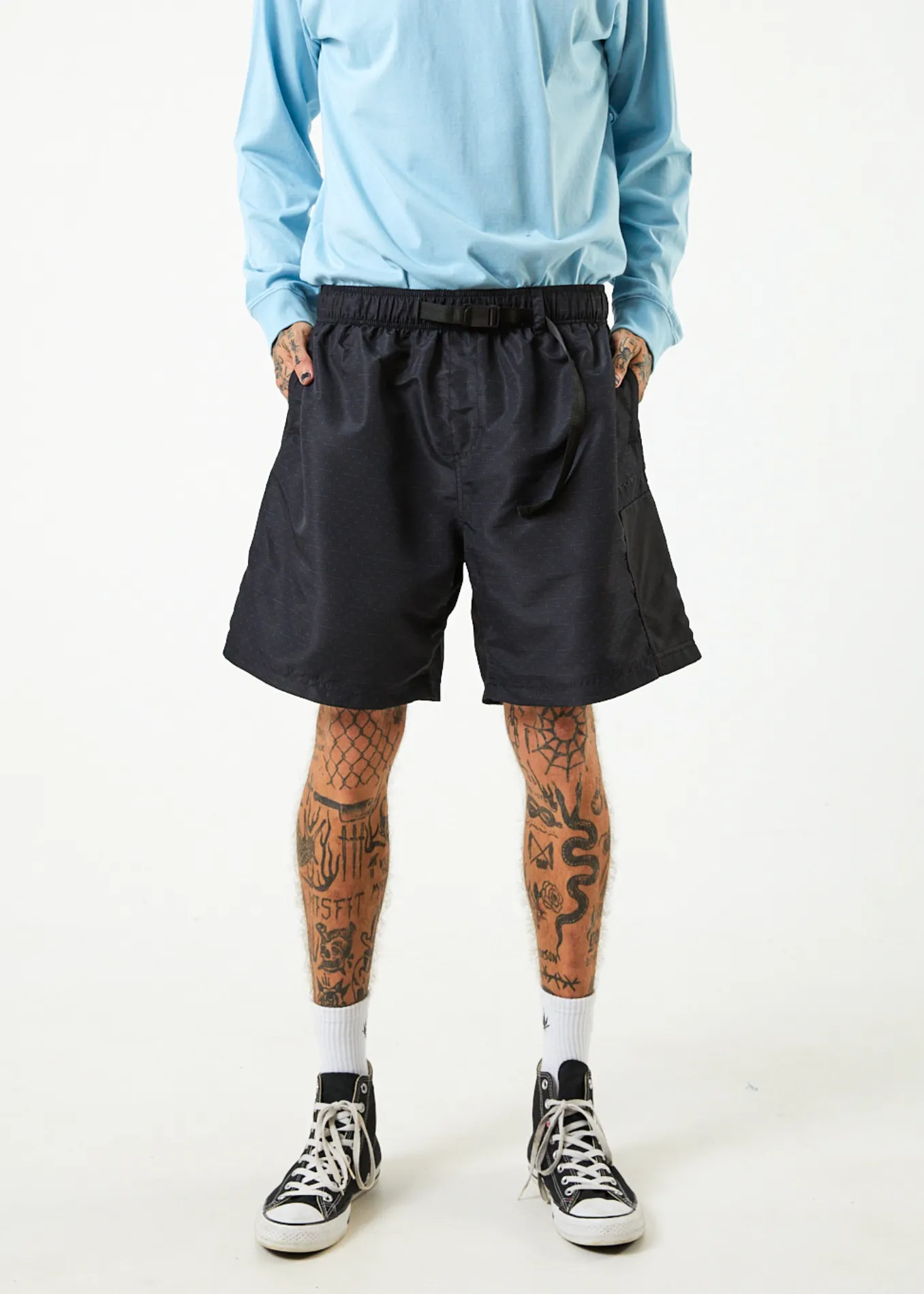 AFENDS Mens Escape - Elastic Waist Spray Shorts - Charcoal