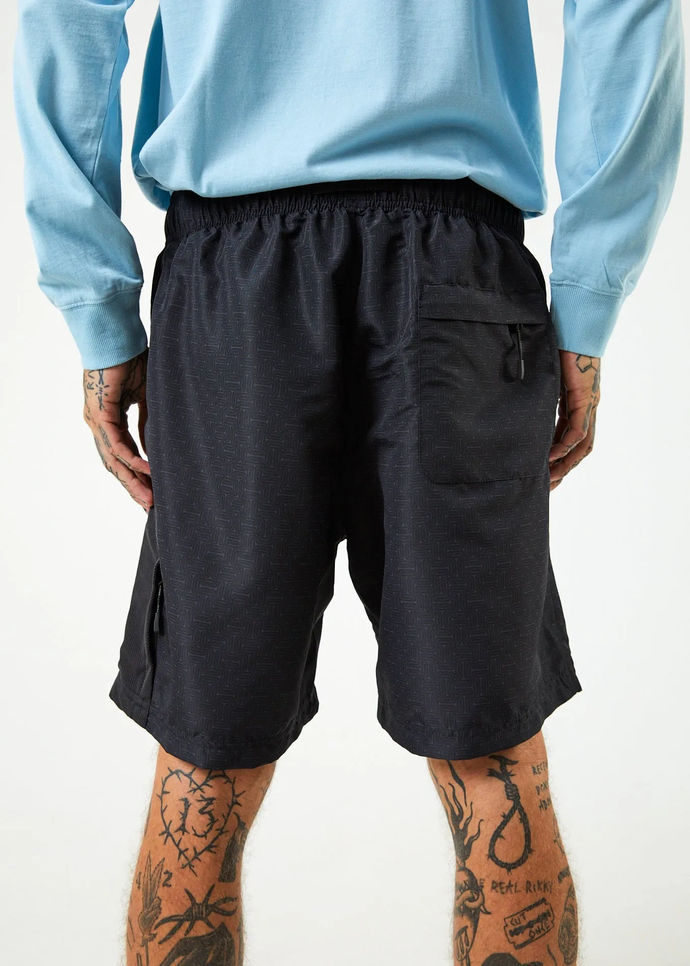 AFENDS Mens Escape - Elastic Waist Spray Shorts - Charcoal