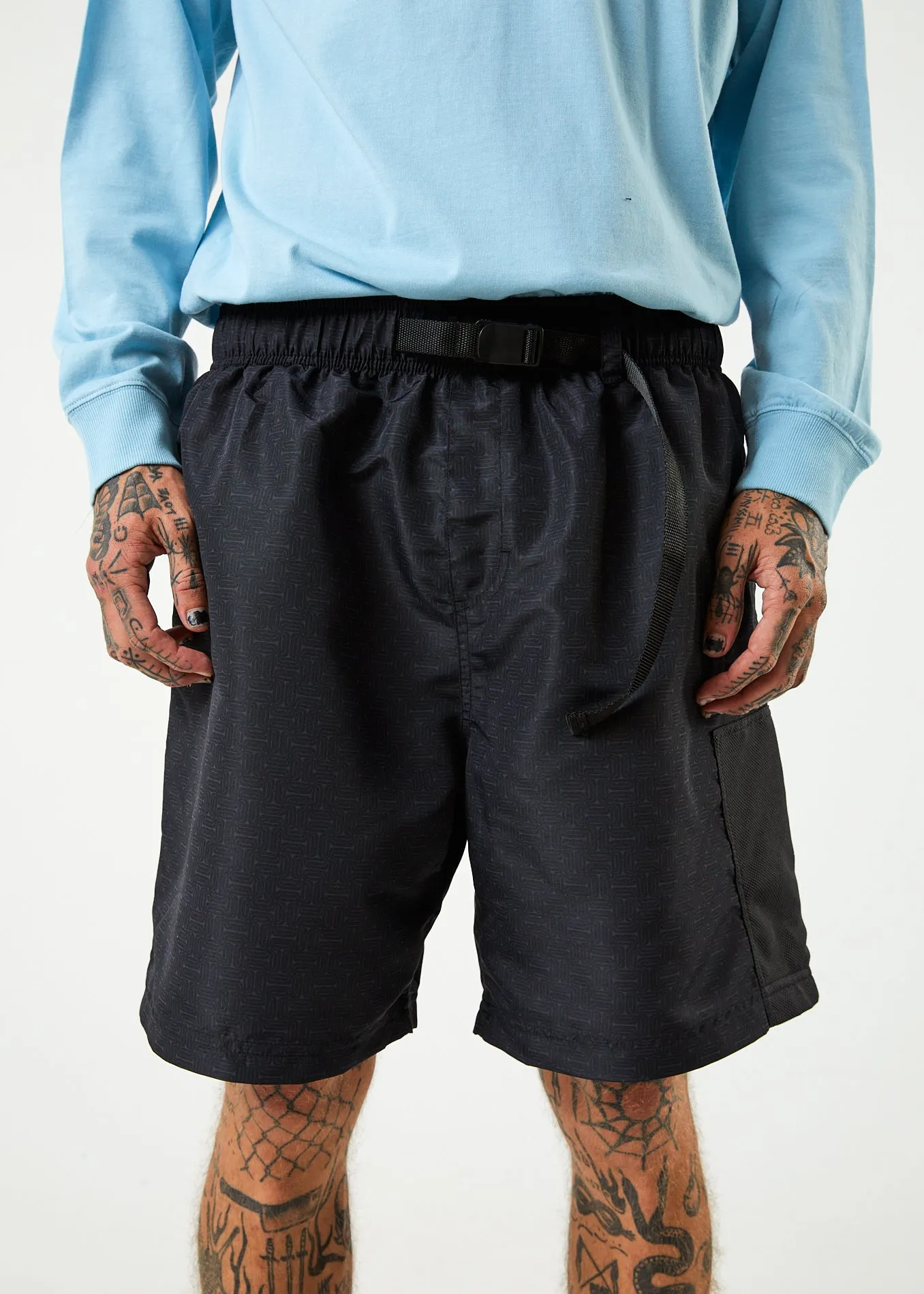 AFENDS Mens Escape - Elastic Waist Spray Shorts - Charcoal