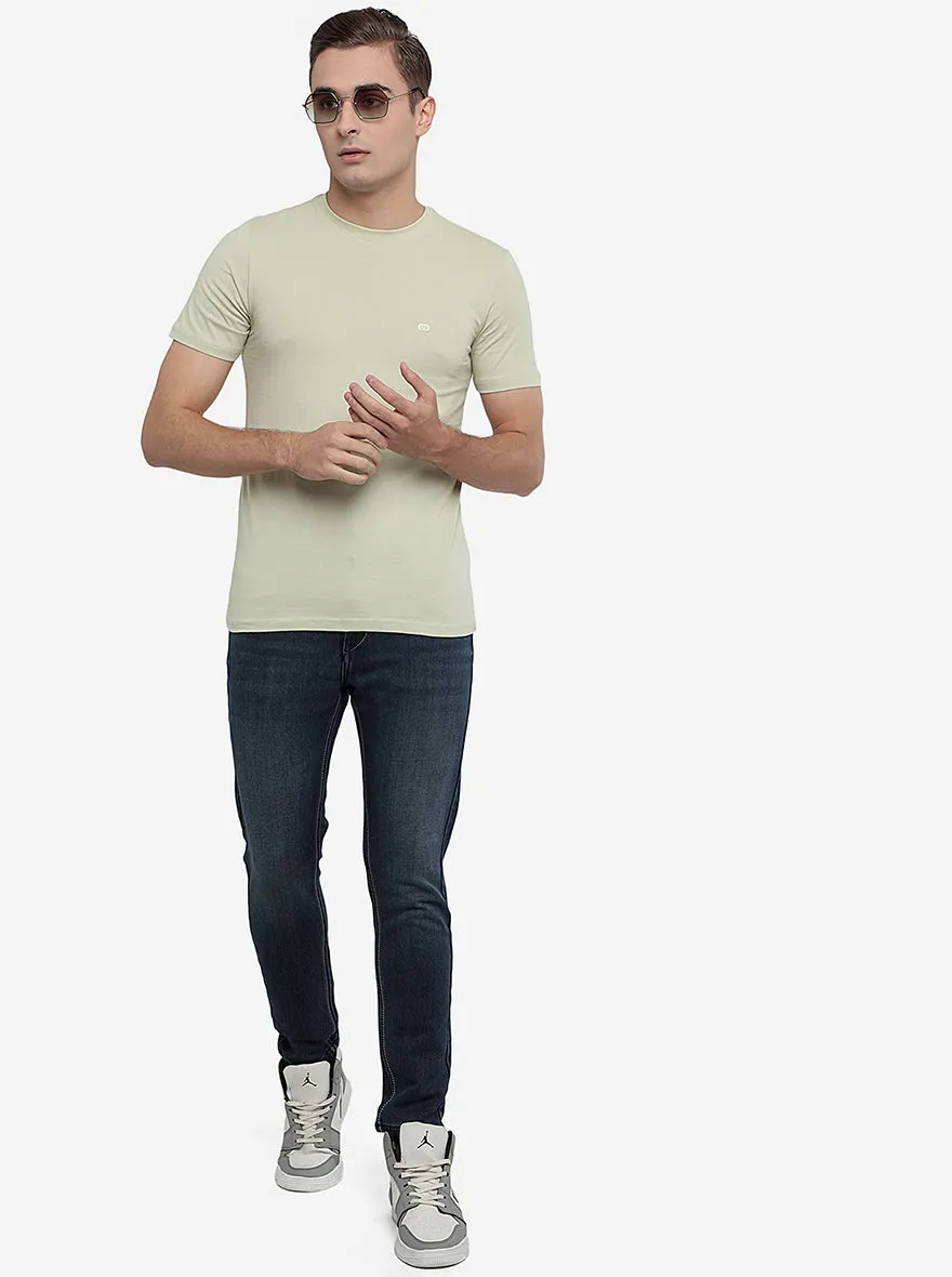 Aloe Wash Green Solid Slim Fit T-Shirt | JadeBlue