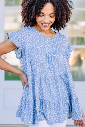 Along For The Ride Light Blue Ditsy Floral Babydoll Top