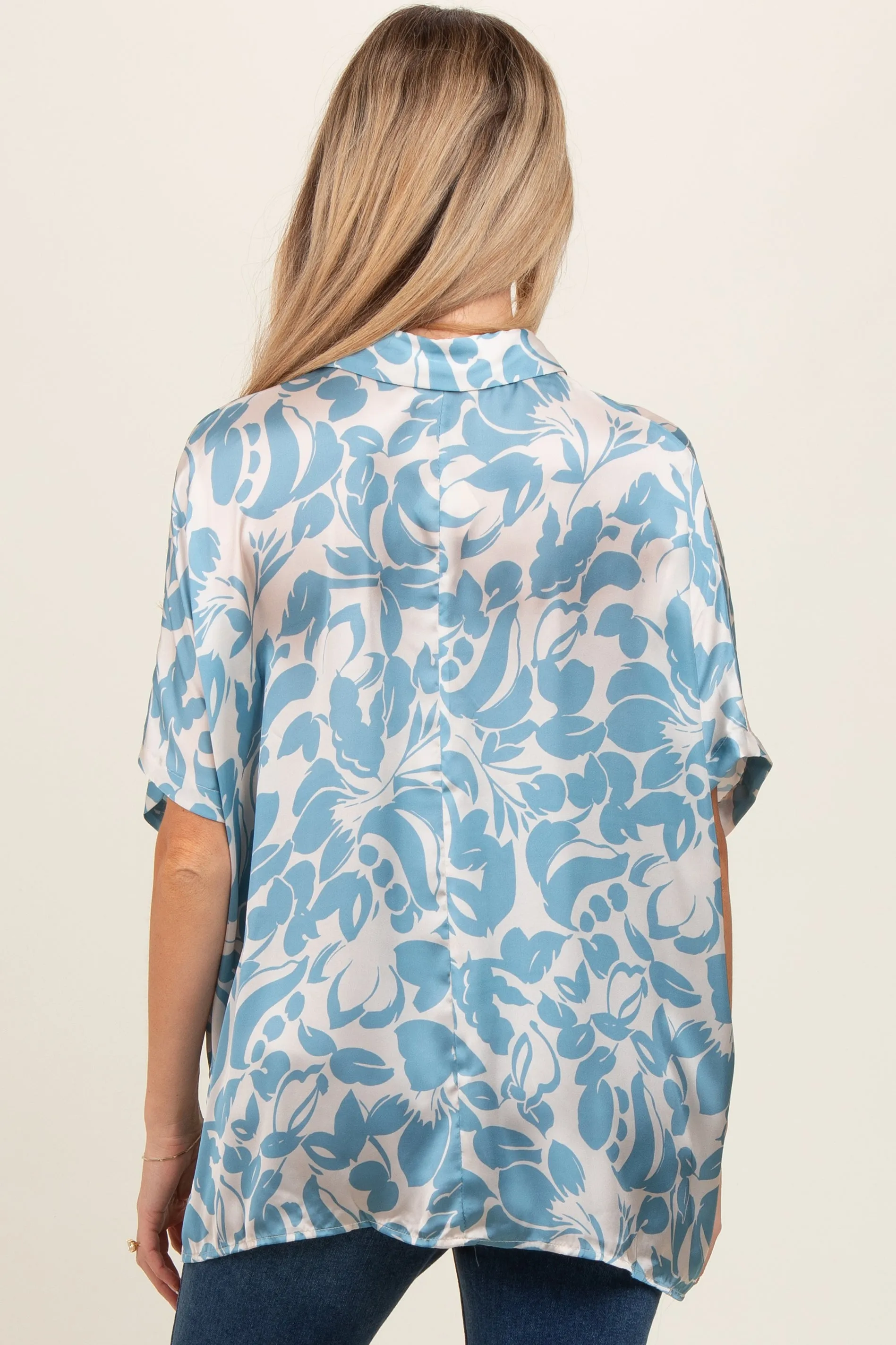 Aqua Floral Button Down Maternity Blouse