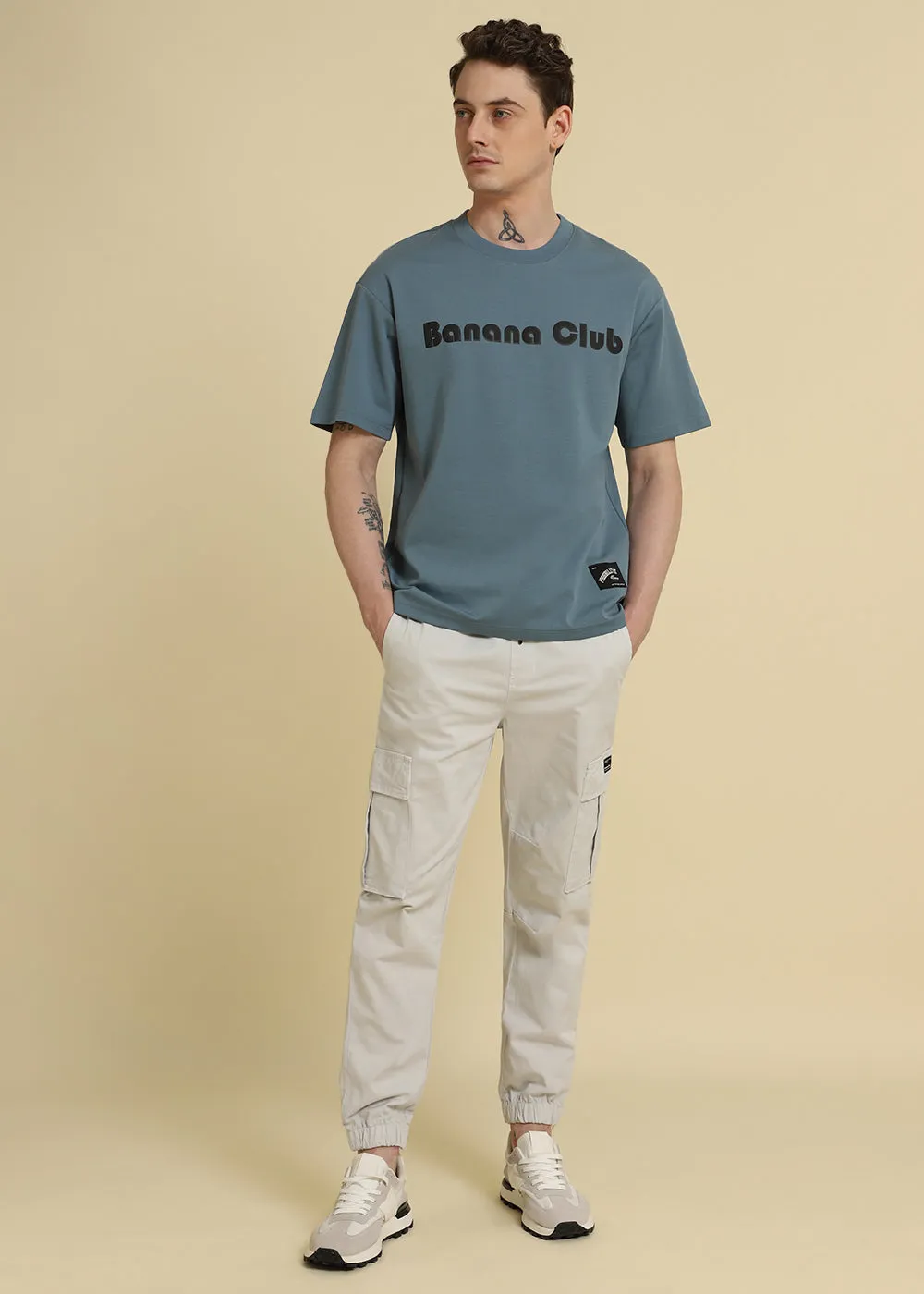 Banana Club Embossed Blue Oversized Fit T-shirt