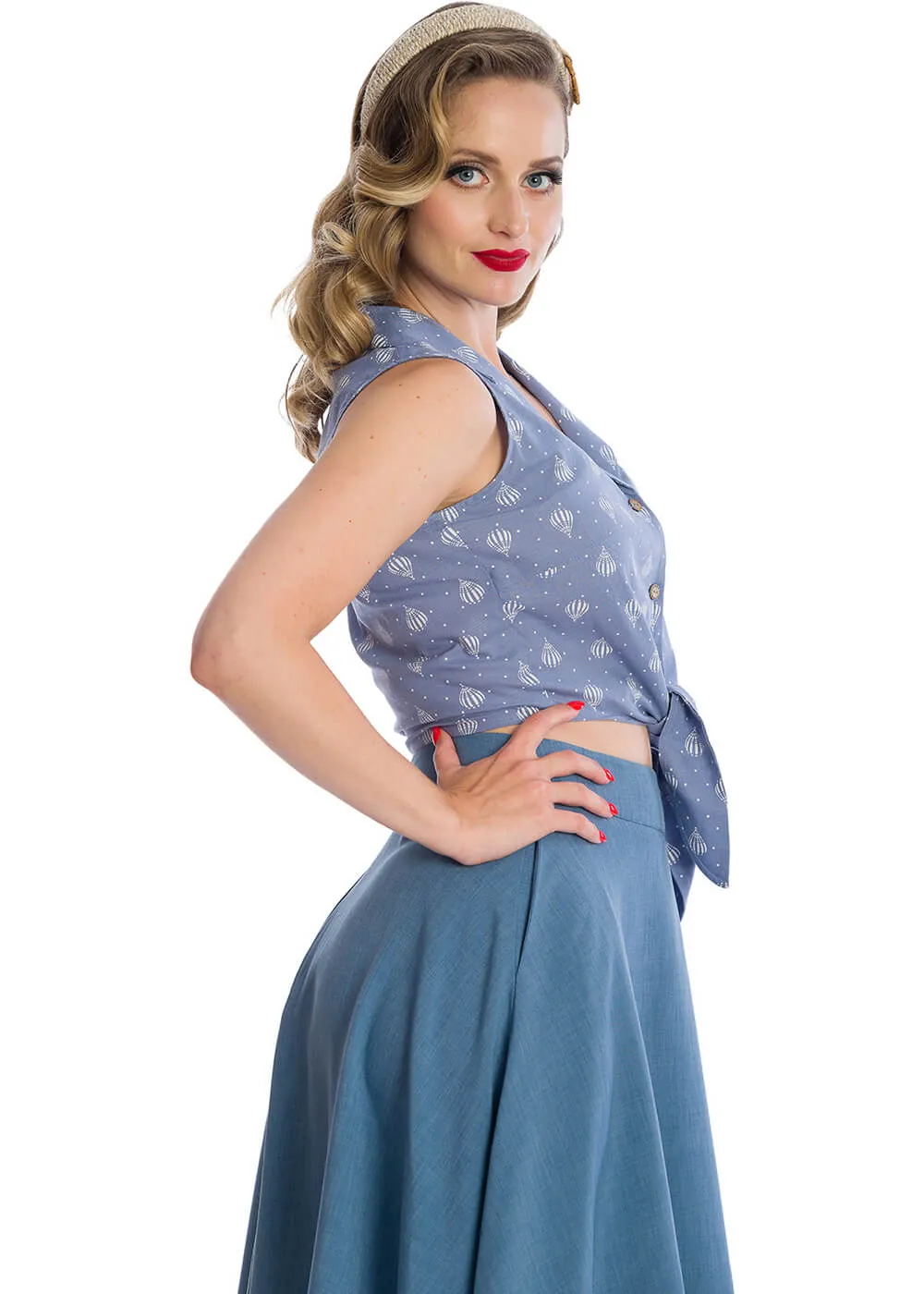 Banned Hot Air Balloon Dreaming 50's Blouse Blue