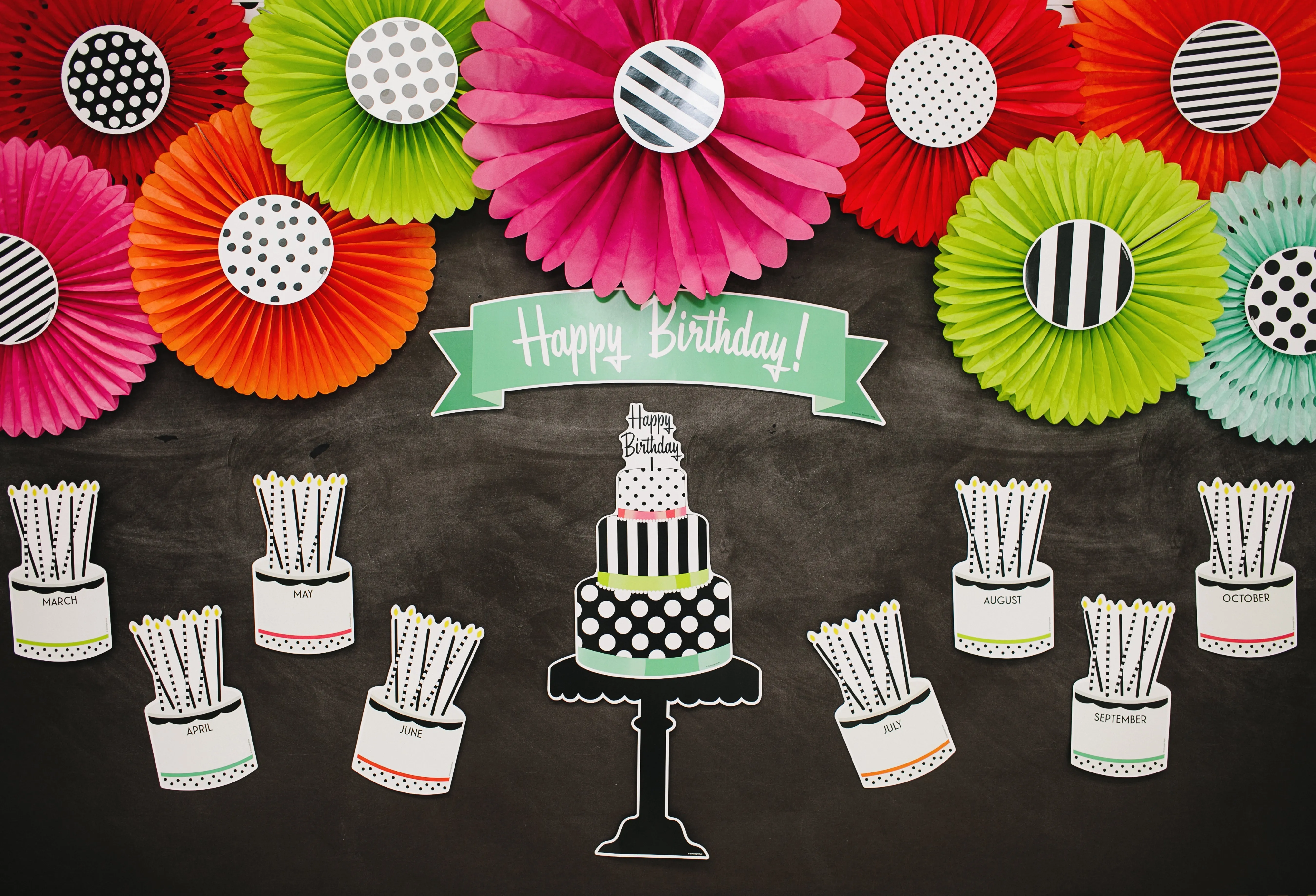 Birthday Bulletin Board Set | Black, White & Stylish Brights | UPRINT | Schoolgirl Style