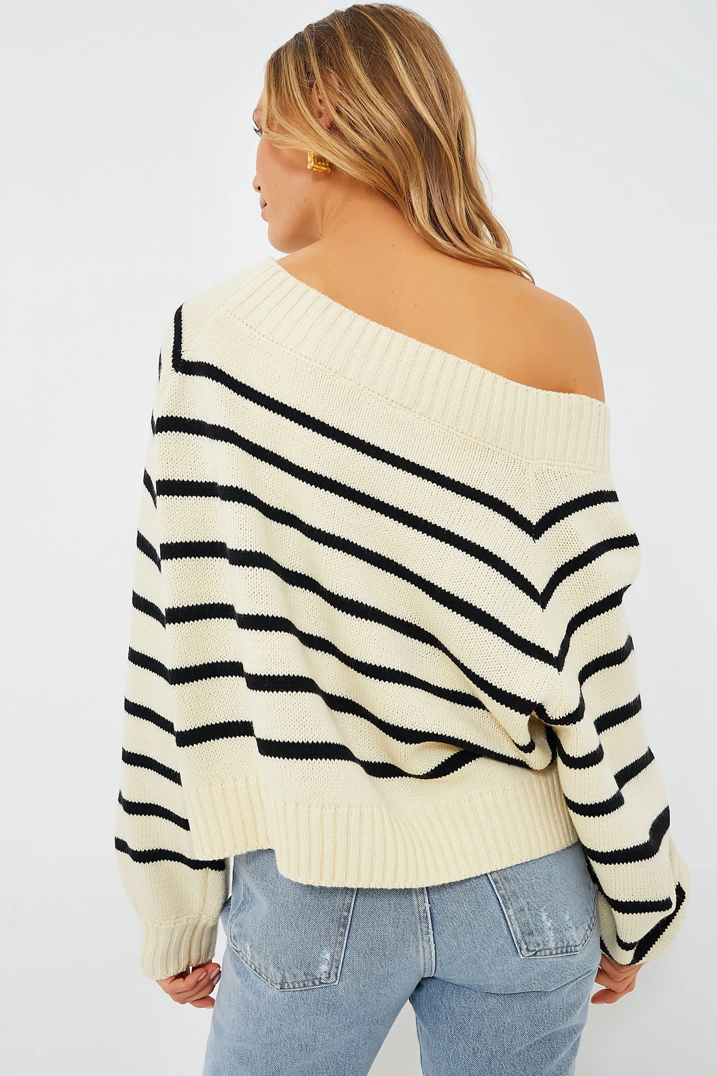 Black and Antique White One Shoulder Sweater