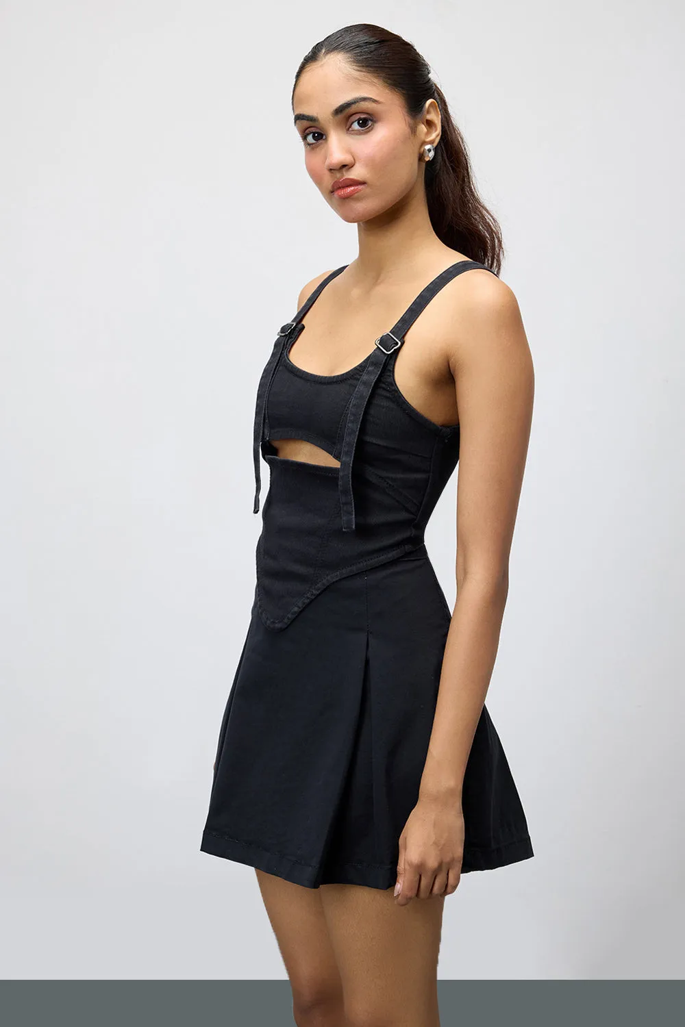 Black Denim Adjustable Strap Bustier Top