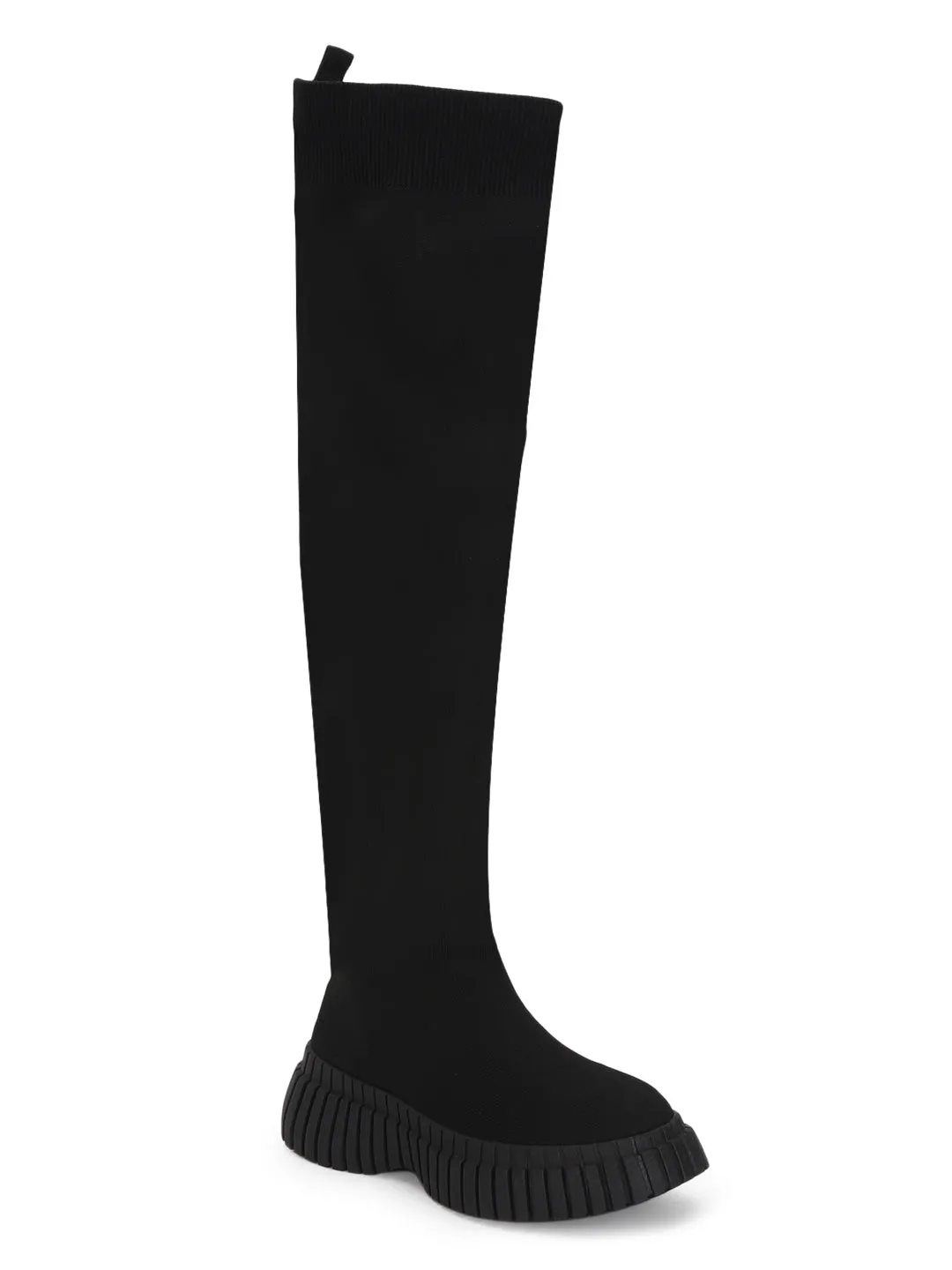 Black Knitted High-End-Fashion Stylish Knee Boots (TC-RS3669-BLK)