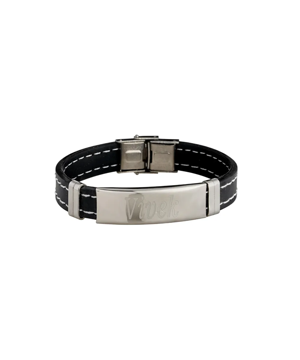 Black Name Engraved Men's Bracelet