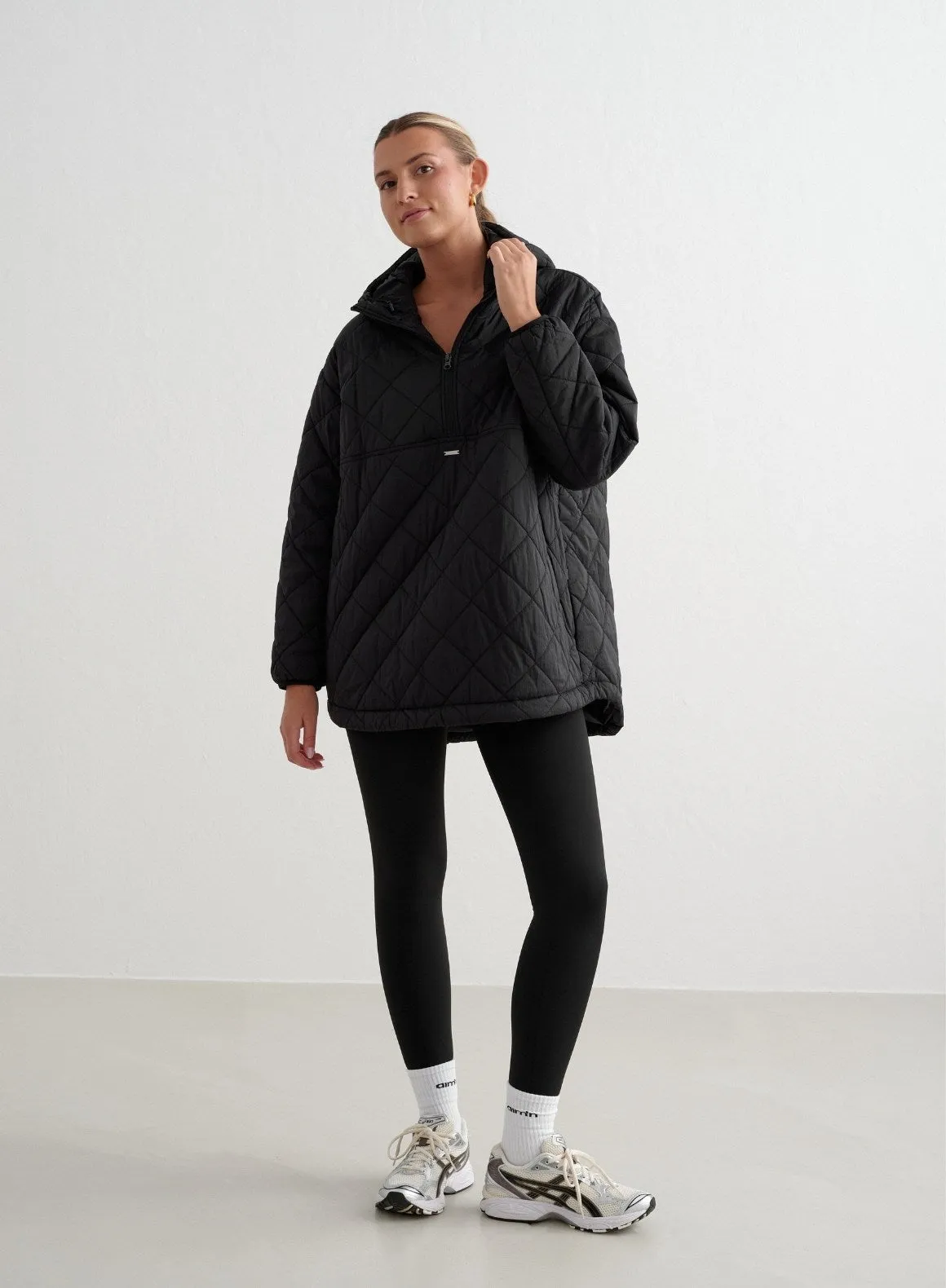 Black Oversized Quilted Anorak