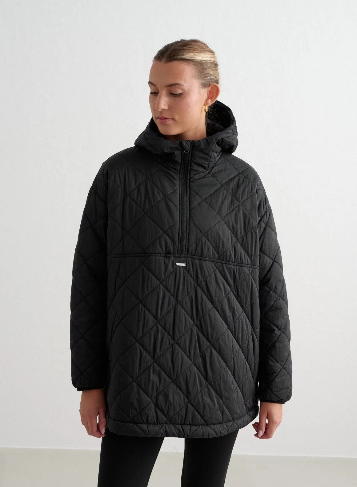 Black Oversized Quilted Anorak