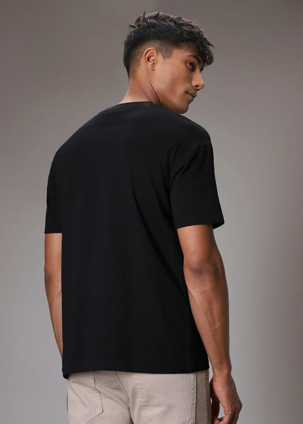 Black Ribbed Regular Fit T-shirt