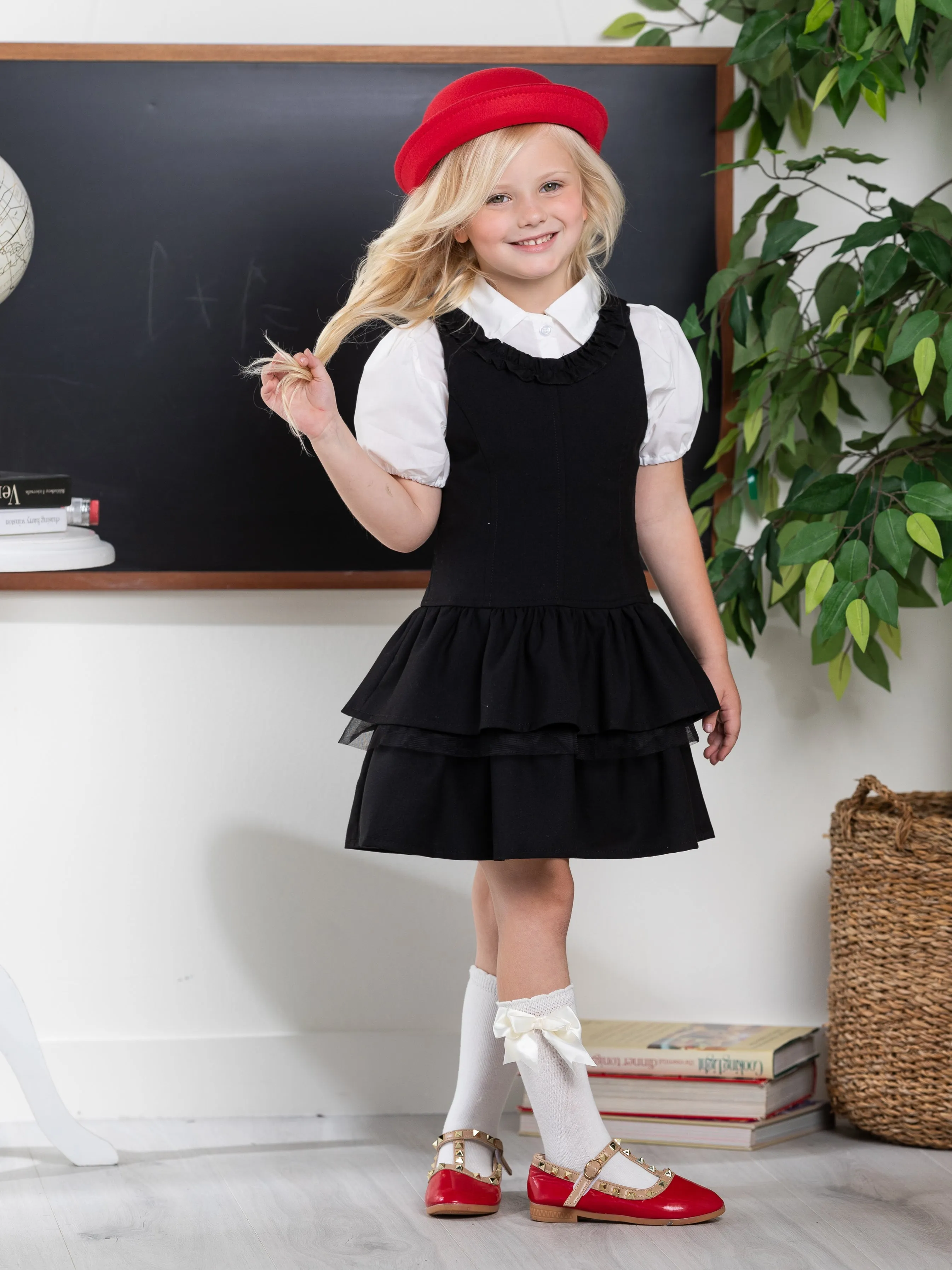 Black Tiered Girls Uniform Dress by Kids Couture