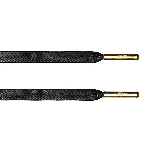 Black Waxed Flat Lace - Gold Metal Aglet