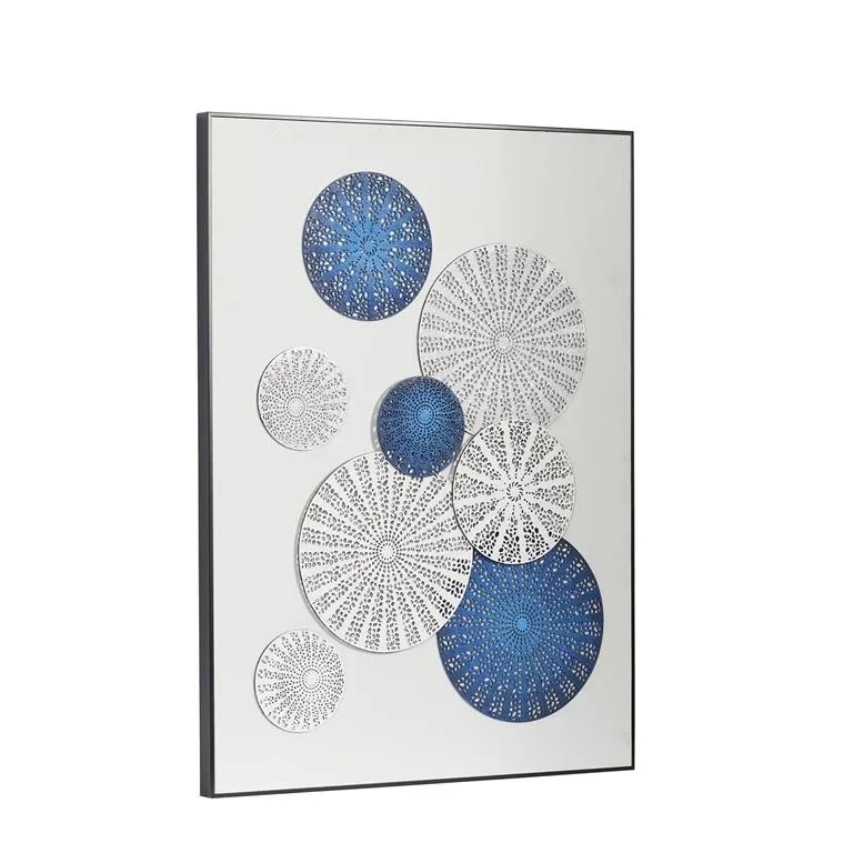 BLUE COTTON CONTEMPORARY RADIAL CIRCLES FRAMED WALL ART