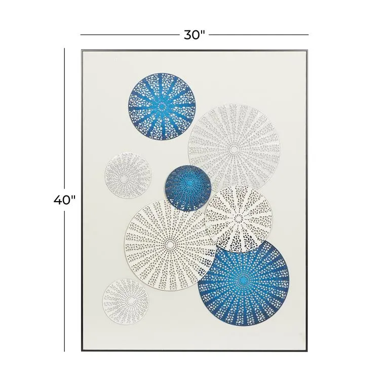 BLUE COTTON CONTEMPORARY RADIAL CIRCLES FRAMED WALL ART