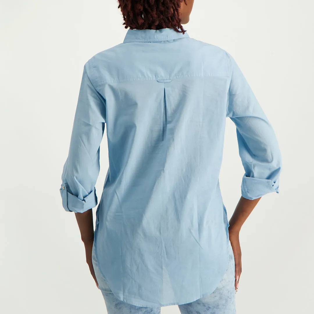 Blue Curved Hem Shirt