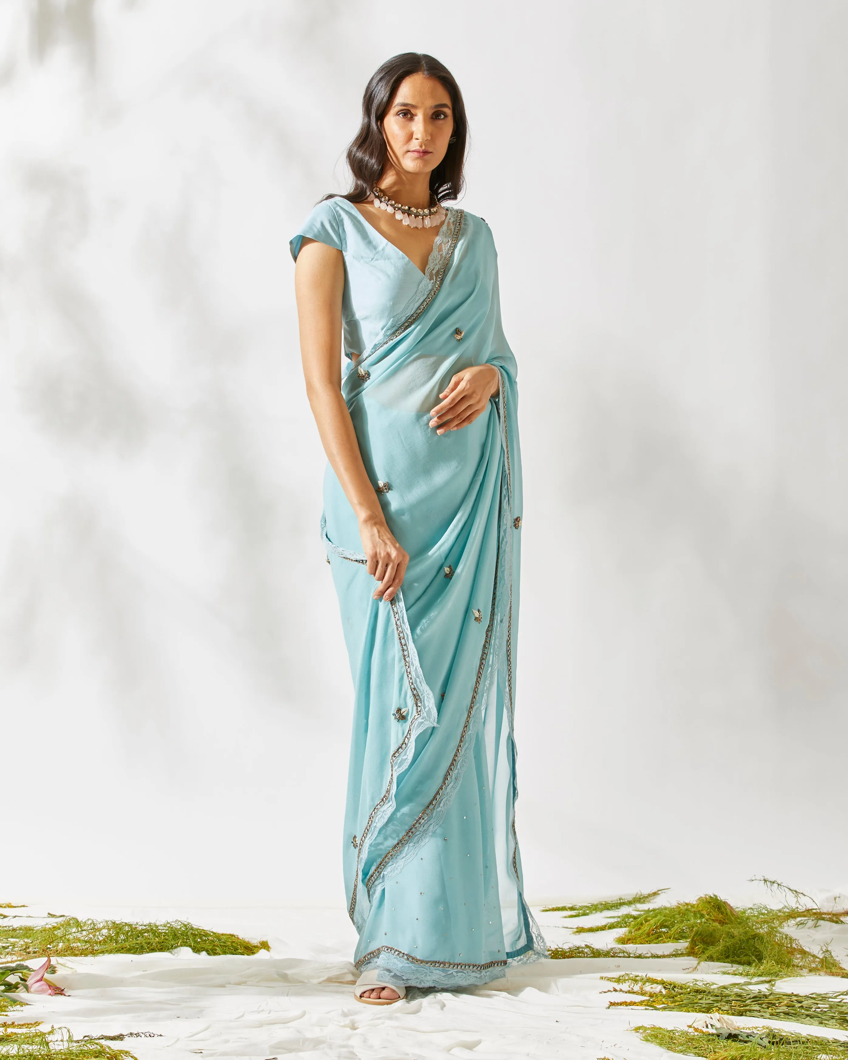 BLUE DAISY ZARDOZI BUTA SAREE