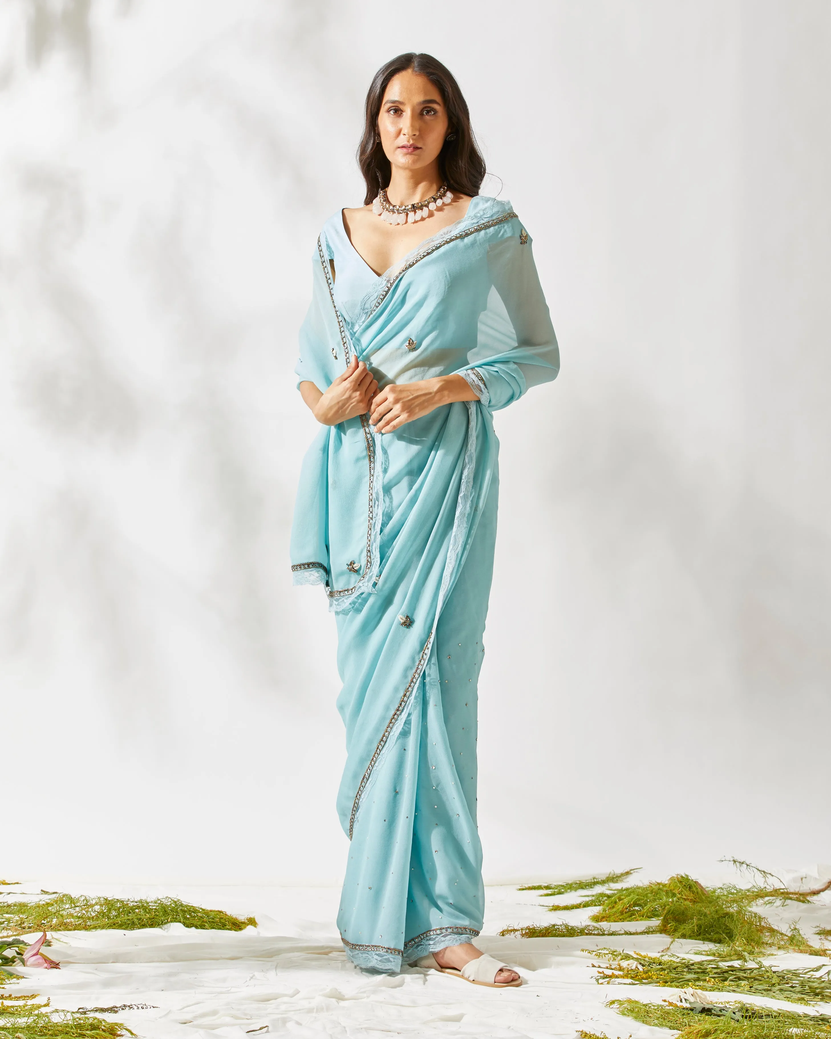 BLUE DAISY ZARDOZI BUTA SAREE