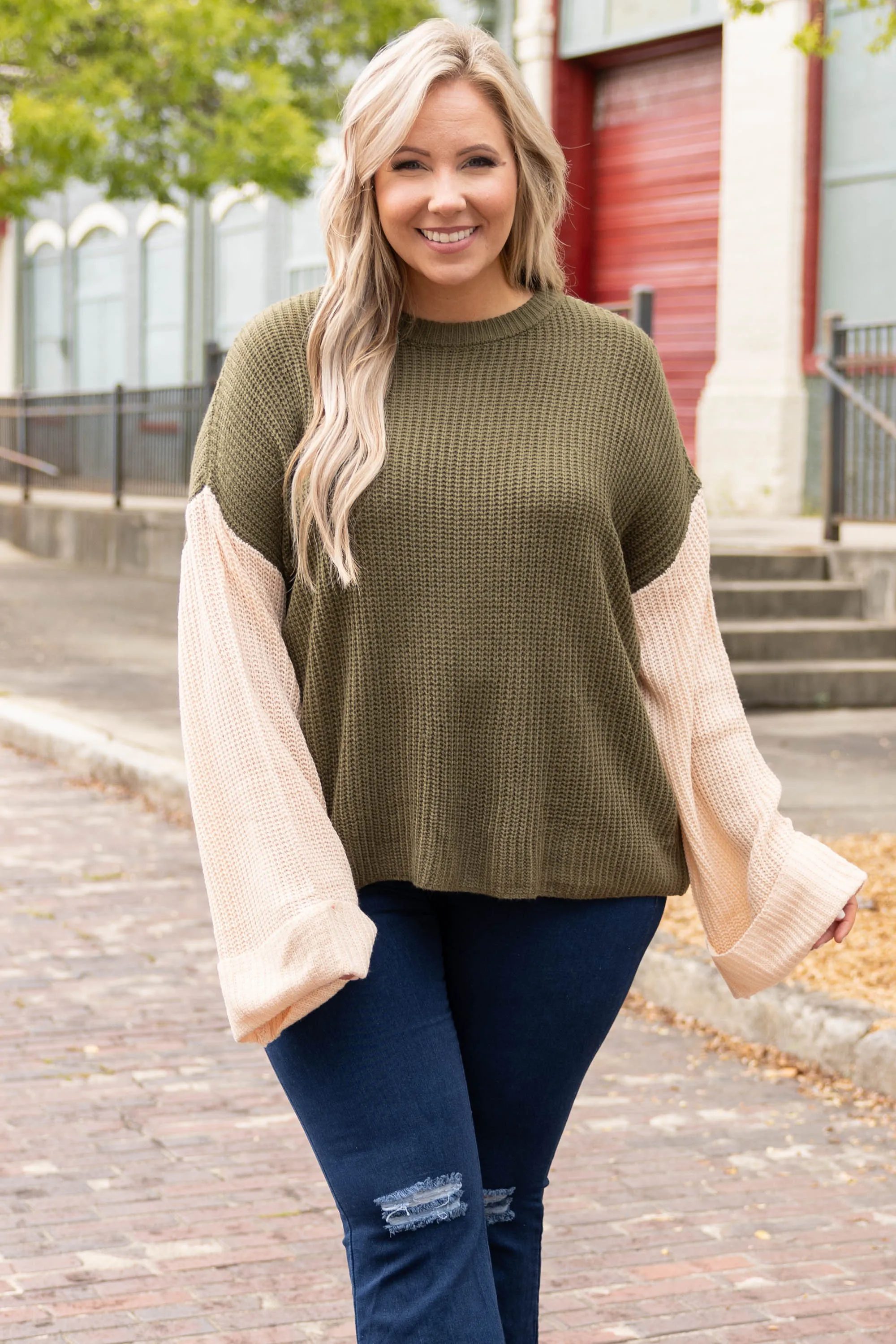 Brisk Chill Sweater, Olive-Cream