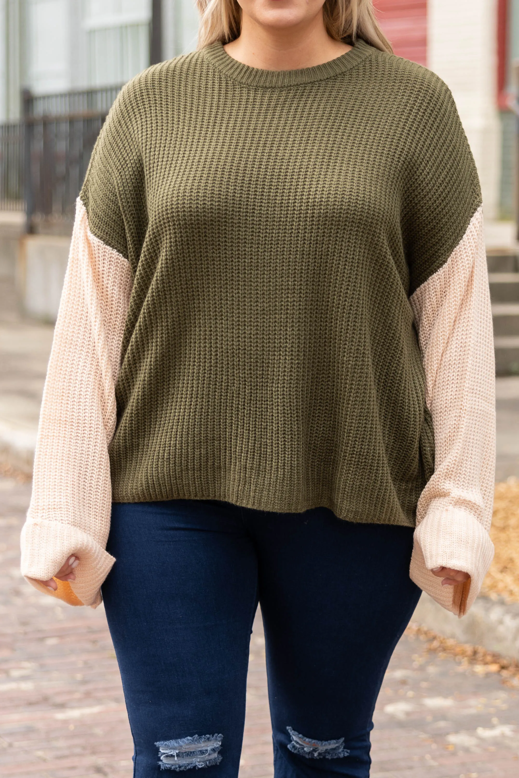 Brisk Chill Sweater, Olive-Cream