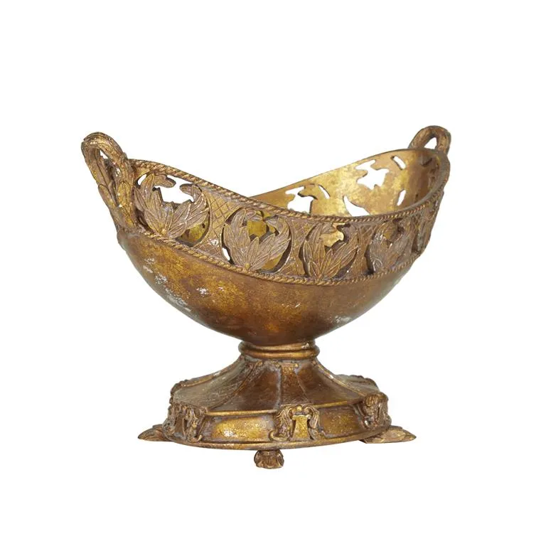 BRONZE POLYSTONE FLORAL ORNATE DECORATIVE BOWL