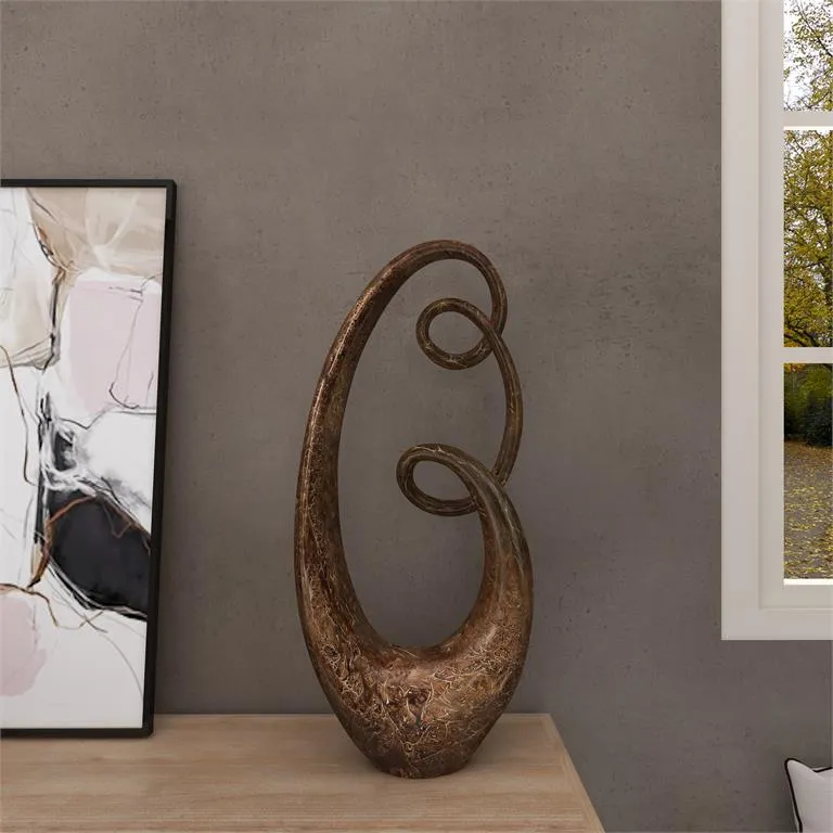 BROWN POLYSTONE ABSTRACT SWIRL SCULPTURE