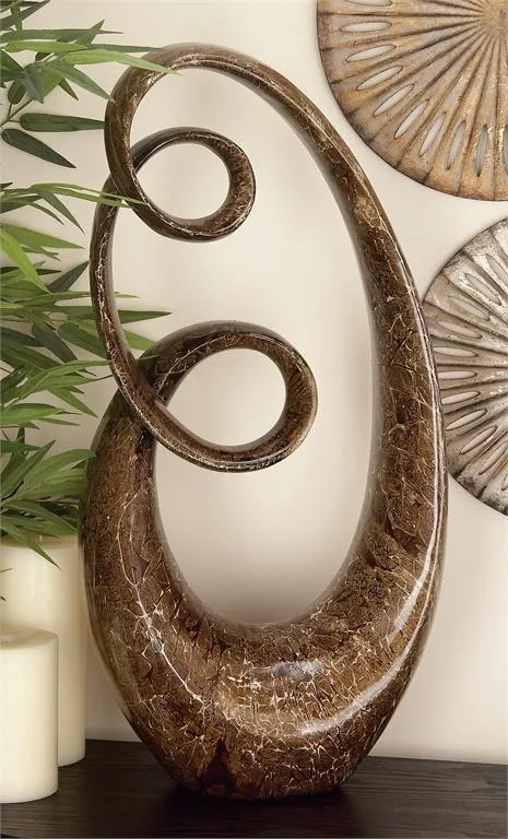 BROWN POLYSTONE ABSTRACT SWIRL SCULPTURE