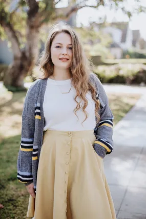 button-down skirt in mustard