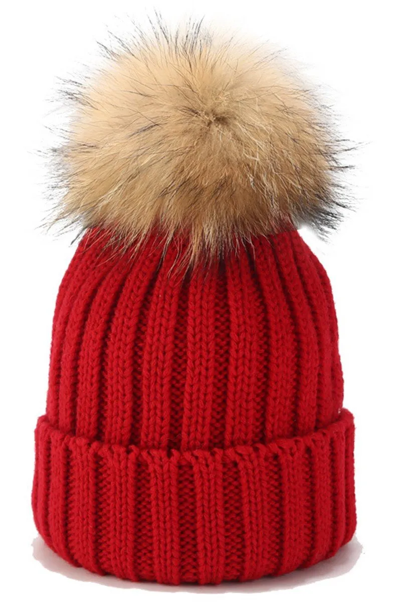 CABLE KNIT POMPOM WARM WINTER BEANIE HAT