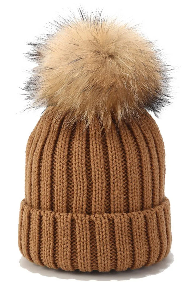 CABLE KNIT POMPOM WARM WINTER BEANIE HAT