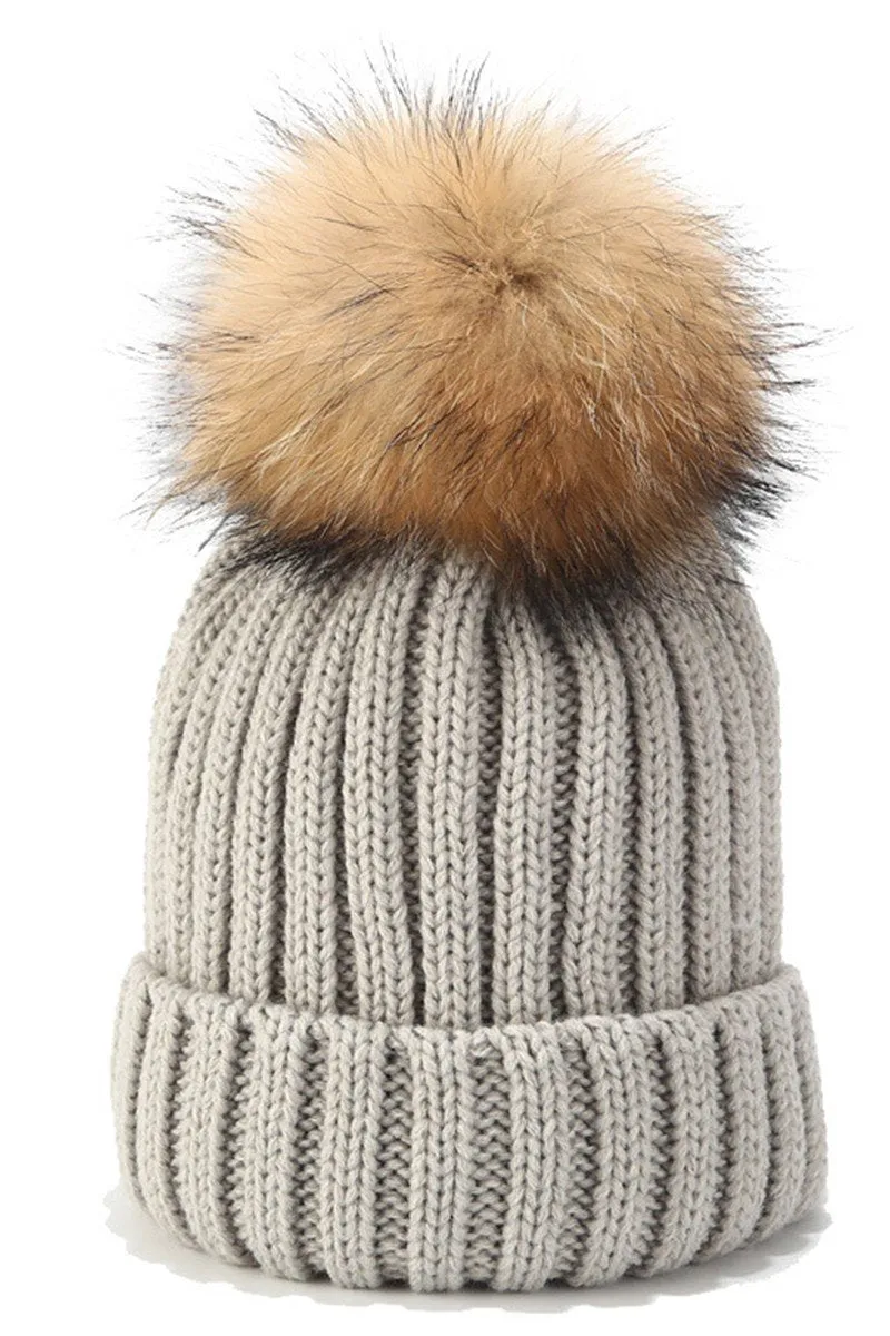 CABLE KNIT POMPOM WARM WINTER BEANIE HAT