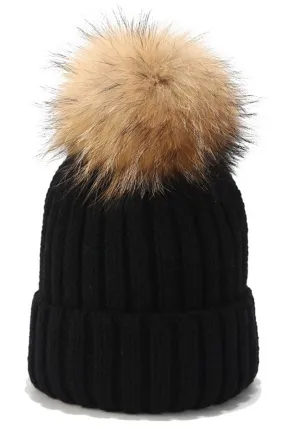 CABLE KNIT POMPOM WARM WINTER BEANIE HAT