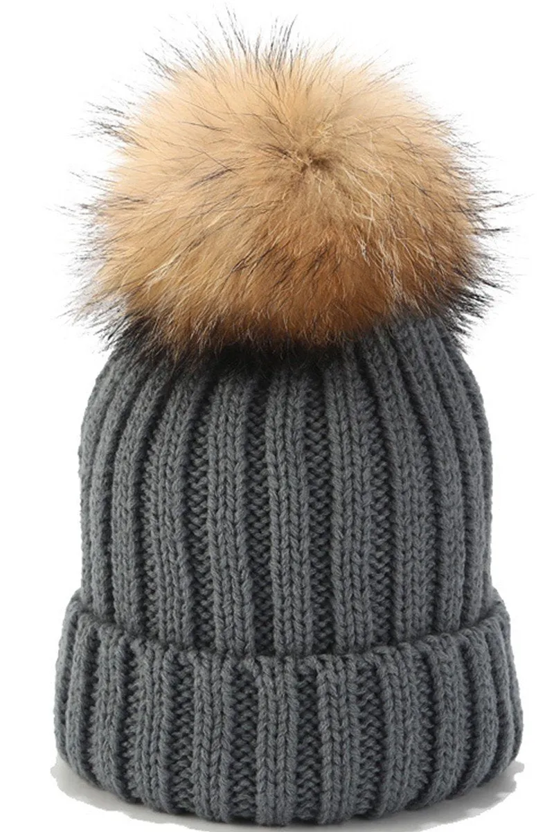 CABLE KNIT POMPOM WARM WINTER BEANIE HAT