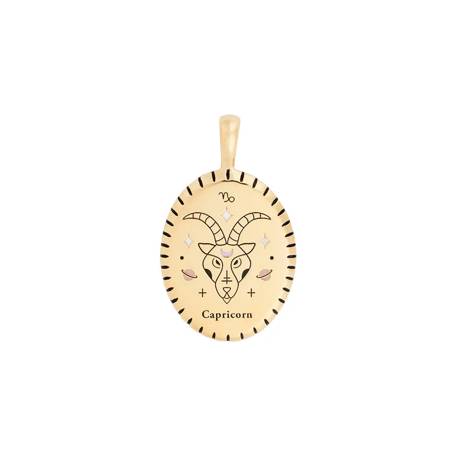 Capricorn Zodiac Enamel 14K Gold Vermeil Pendant