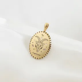 Capricorn Zodiac Enamel 14K Gold Vermeil Pendant