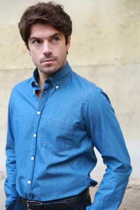 Chemise Clovis col boutonné en denim - Bleu moyen