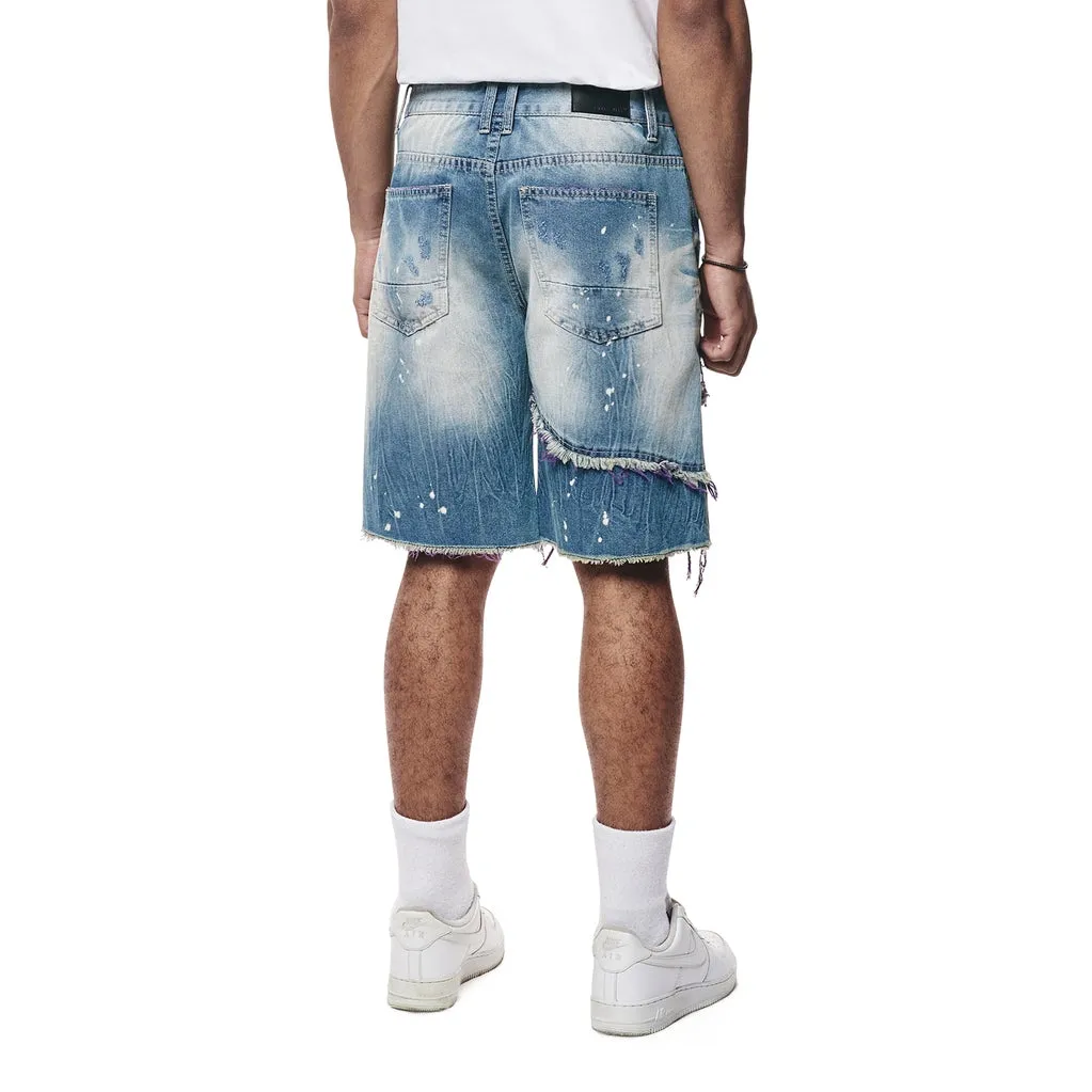 Color Wash Heavy Rip & Repair Jean Shorts - Purple