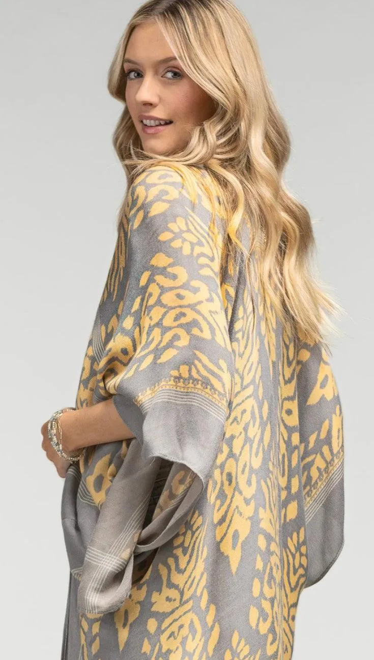 Damask Print Kimono With Sleeves