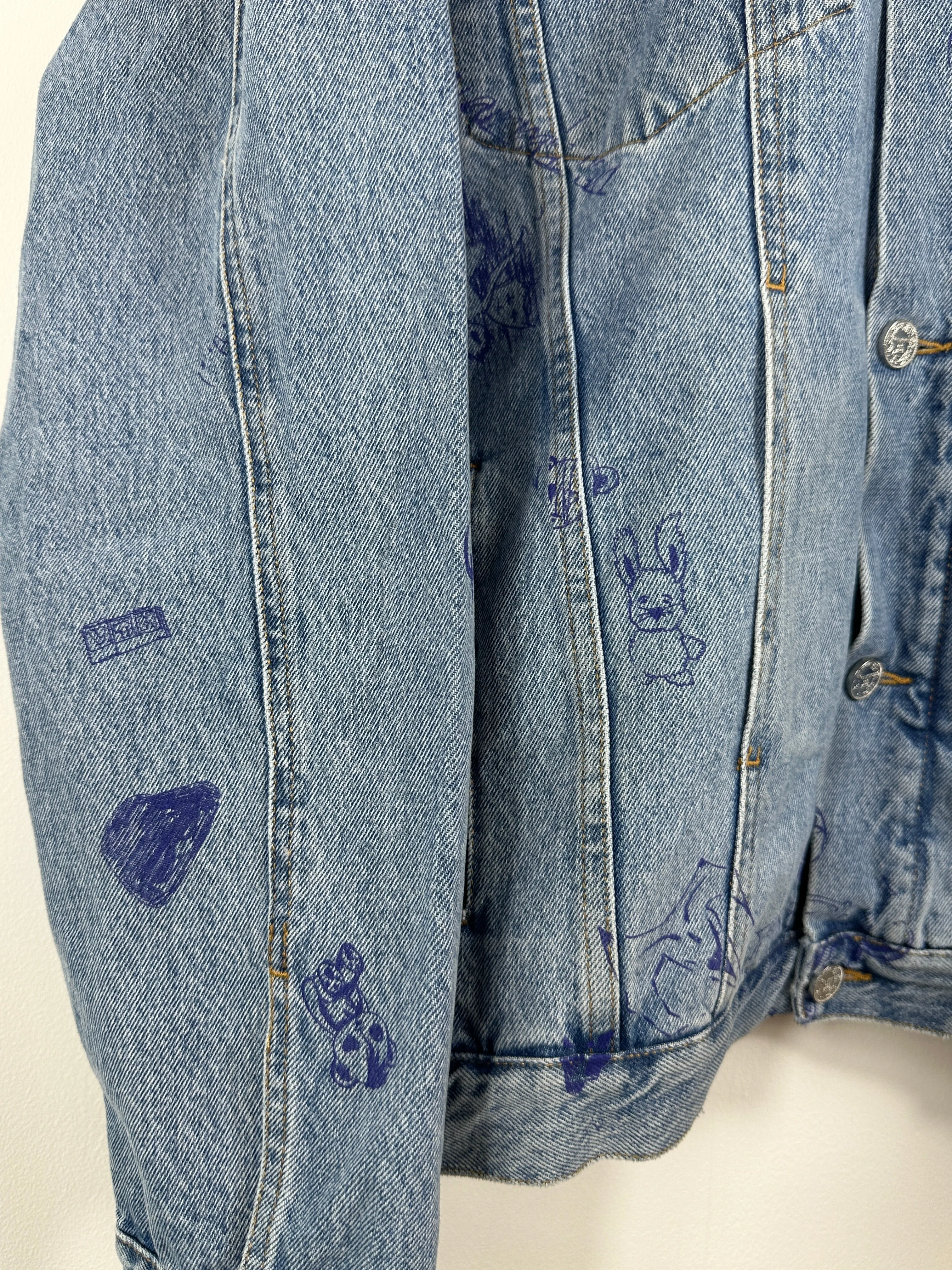 Denim Scribbled Hoodie Jacket