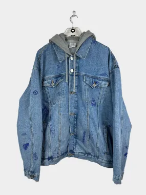 Denim Scribbled Hoodie Jacket