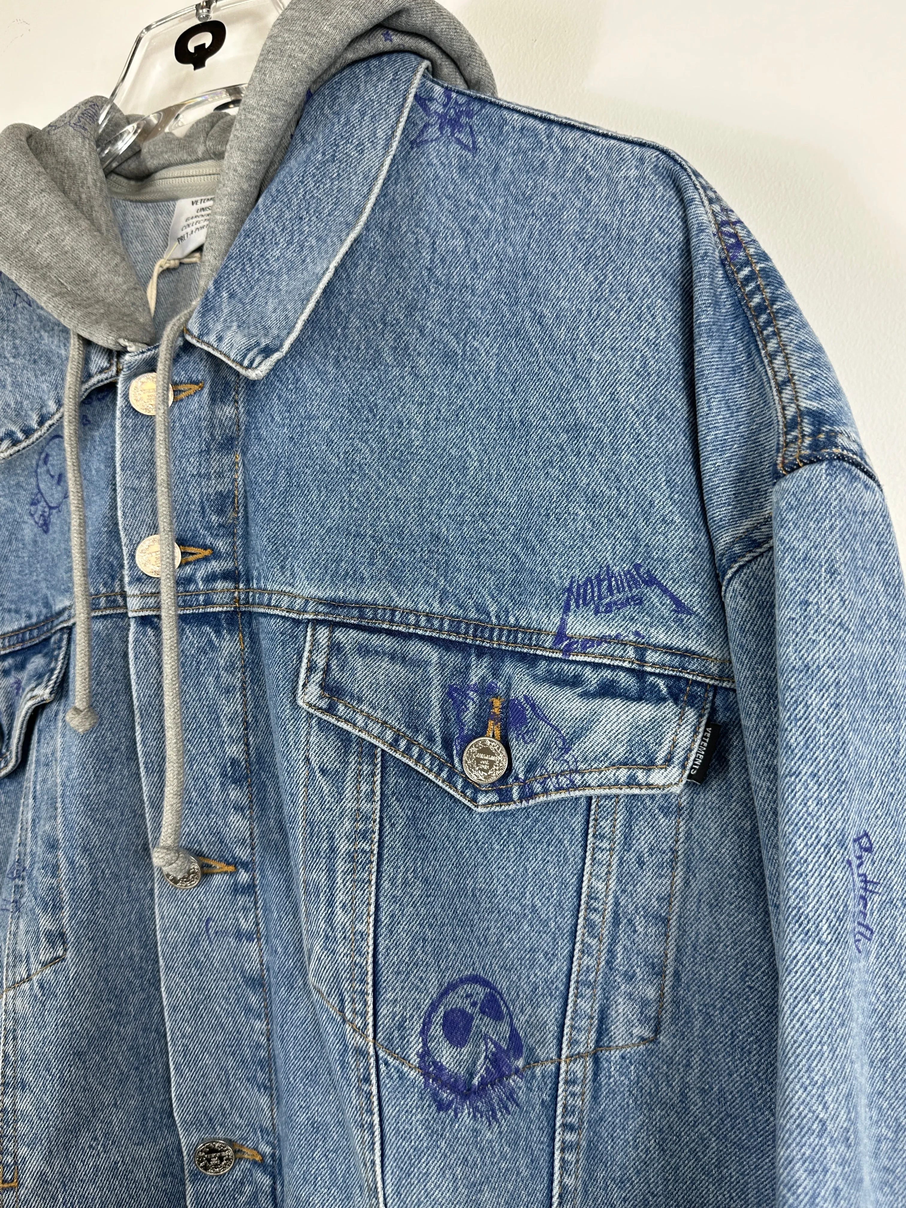 Denim Scribbled Hoodie Jacket