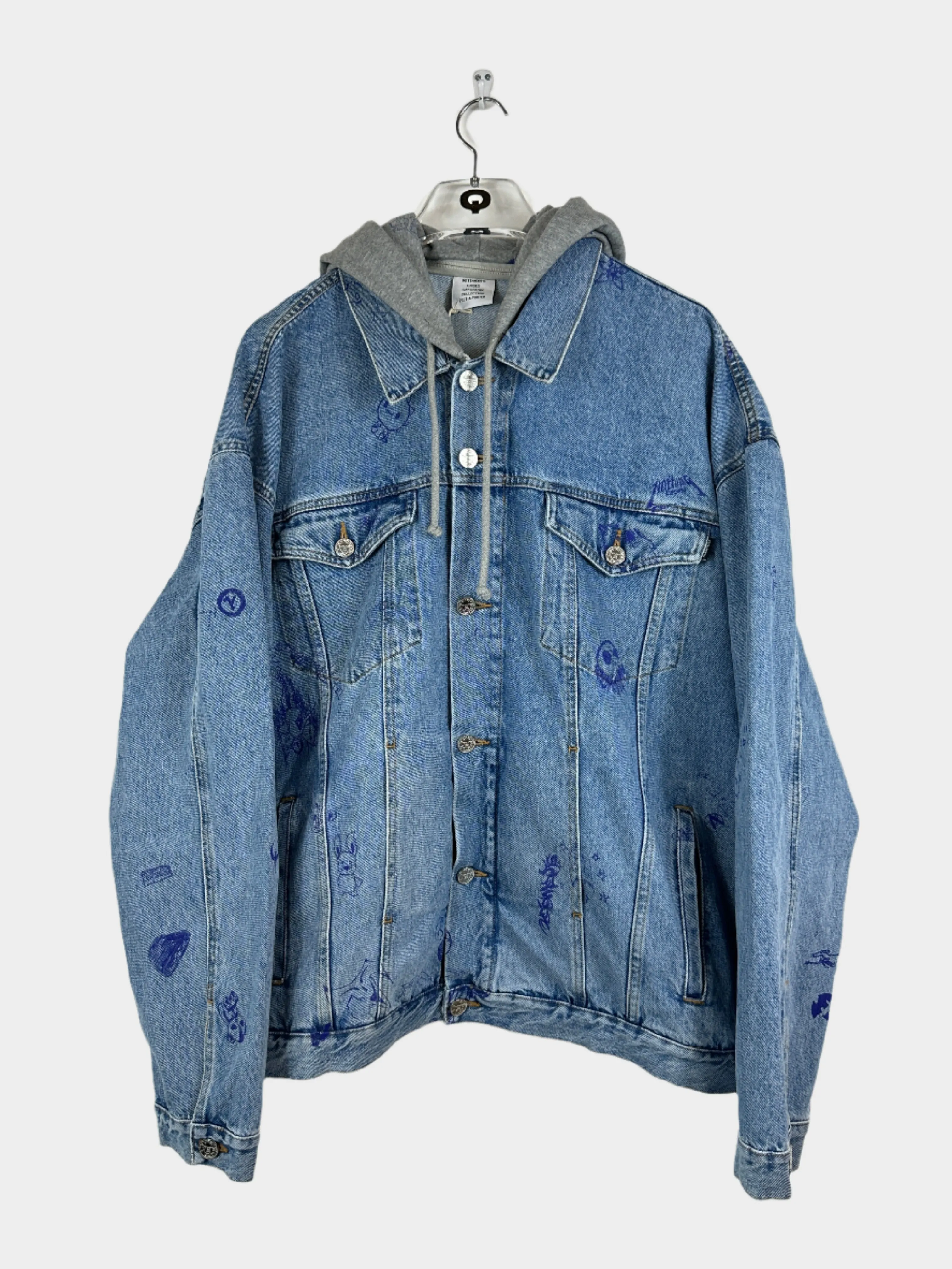 Denim Scribbled Hoodie Jacket