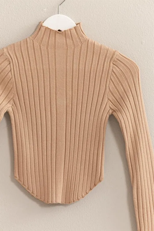 EVANGELINE HIGH-NECK RIBBED SWEATER TOP