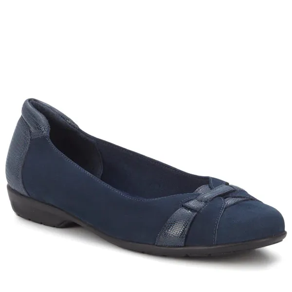 Freya Casual Flat: Navy Nubuck/Navy Patent Lizard Print I Walking Cradle